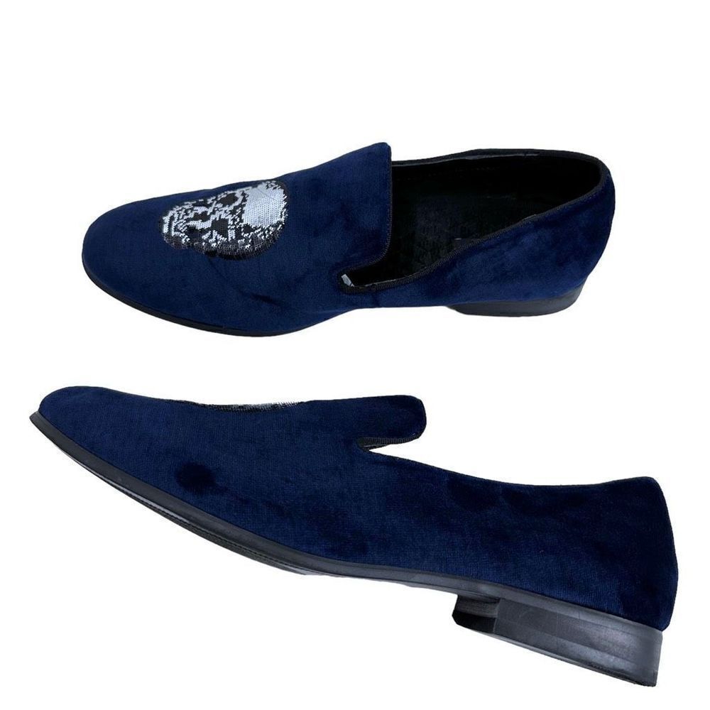 International Concepts Blue Velvet Skull Loafers Men’s Size 13 - Picture 3 of 11